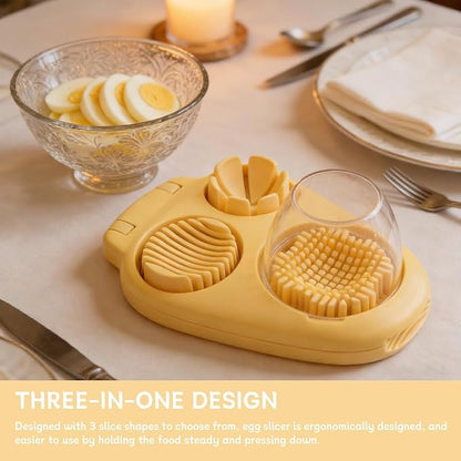 Egg Slicer for Hard Boiled Eggs, 3-in-1 Dicer with Multiple Cutting Modes, Egg Slicer Kitchen Gadget for Strawberry, Grape, Cherry(COLOR:Yellow)