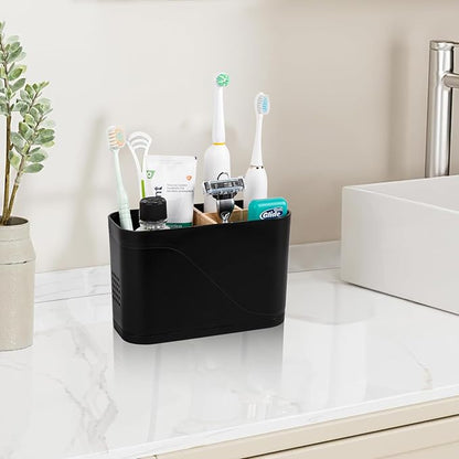 Toothbrush Holders for Bathrooms, Electric Tooth Brush Holder with Bamboo Dividers Kids Toothbrush and Toothpaste Organizer for Bathroom Countertop Accessories Storage, 4 Slots, Black