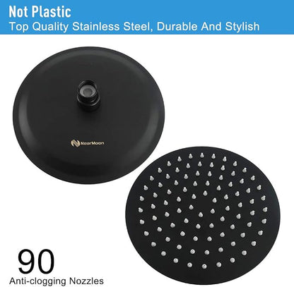 NearMoon Rain Shower Head, Ultra-Thin Design-Pressure Boosting, Awesome Some Experience, High Flow Stainless Steel Rainfall Head (8 Inch,Matte Black)
