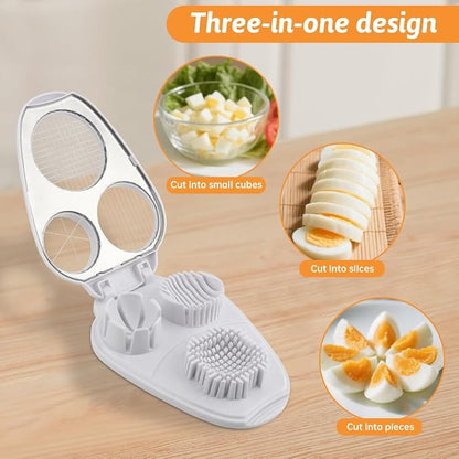 Egg Slicer for Hard Boiled Eggs 3 In 1, 3 Slicing Modes Eggs Dicer, Stainless Steel Egg Cutter, Kitchen Chopper Tool for Egg, Butter, Strawberry, Tomato, Mushroom, and Grape, Dishwasher Safe