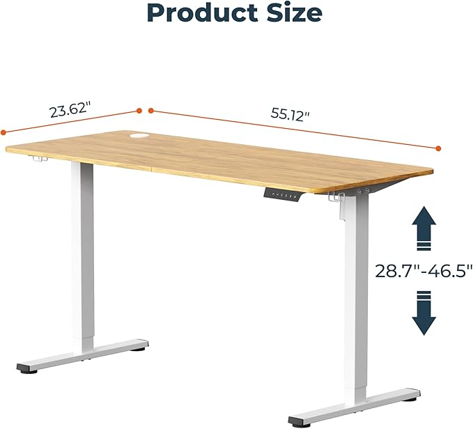 Adjustable Stand Up Desk with Memory Preset, 55 x 24 Inch Standing Desks Electric Desk for Home Office with Splice Board (Maple)