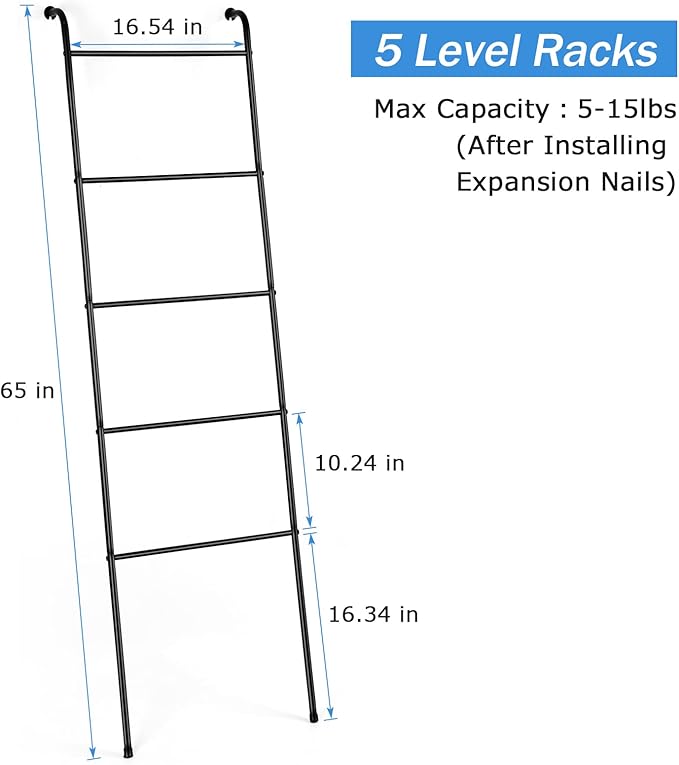 Blanket Ladder Black Towel Ladder for Bathroom Metal Blanket Rack for Living Room