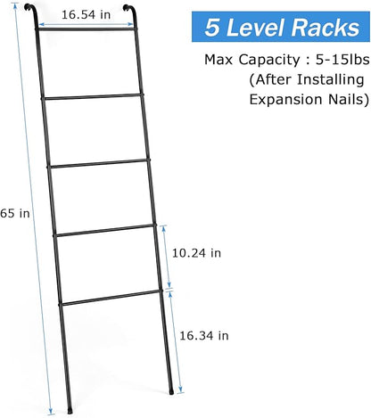 Blanket Ladder Black Towel Ladder for Bathroom Metal Blanket Rack for Living Room