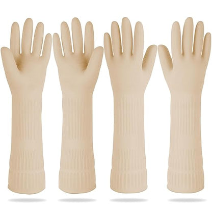 DABOGOSA Mamison 2 Pairs Reusable Waterproof Household Dishwashing Cleaning Rubber Gloves, Non-Slip Kitchen Glove (Ivory, Large (Pack of 2))