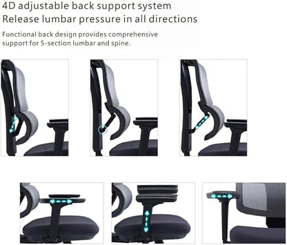 SUNLINE Elevate Office Chair - Ergonomic & Adjustable Lumbar Support System with Aluminum Base - 4D Curved Mesh Headrest & 3D Armrest Chair, Tilt Control