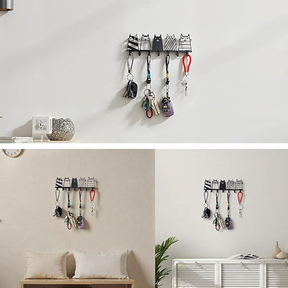 Key Holder Wall Mounted with Screws and Anchors, Black Multifunctional Key Hanger with 7 Hooks, Entryway Front Door Kitchen Hallway Garage Office