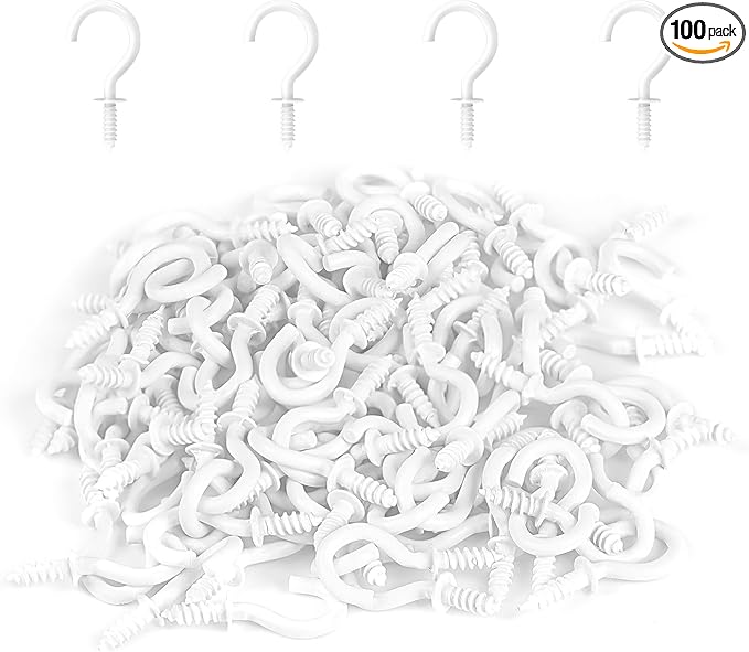 RELBRO 1/2 Inch Small Screw Hooks, Mini Metal Twist in Hooks, White, 100 Pcs