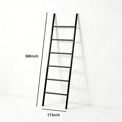 6-Tier Blanket Ladder 68 Inch Wall-Leaning Towel Rack for Living Room and Bedroom, Easy Assembly - Black