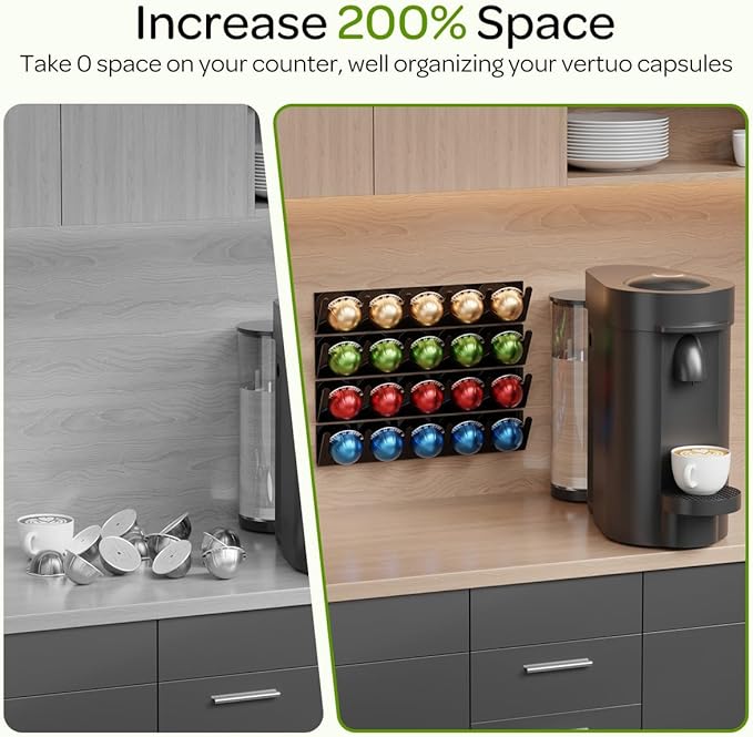 LifeMoreasy Magnetic Coffee Pods Holder for Nespresso Vertuo & Dolce Gusto, Self-Adhesive Wall Mounted Capsule Organizer for Kitchen Cabinet Fridge(4 Packs for 20 Pods)