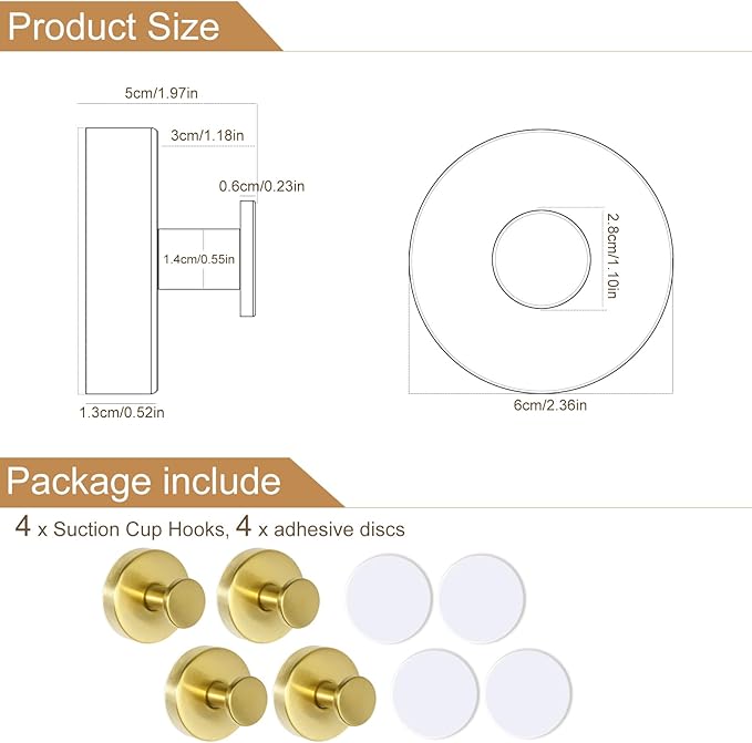 ZESLMG Suction Cup Hooks for Shower, Gold Wreath Hangers for Front Door Glass Window Bathroom Kitchen Wall, Removable Towel Holder Bath Robe Loofah Coat Hooks No Damage for Hanging, 4 Pack