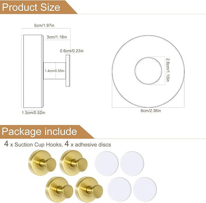 ZESLMG Suction Cup Hooks for Shower, Gold Wreath Hangers for Front Door Glass Window Bathroom Kitchen Wall, Removable Towel Holder Bath Robe Loofah Coat Hooks No Damage for Hanging, 4 Pack