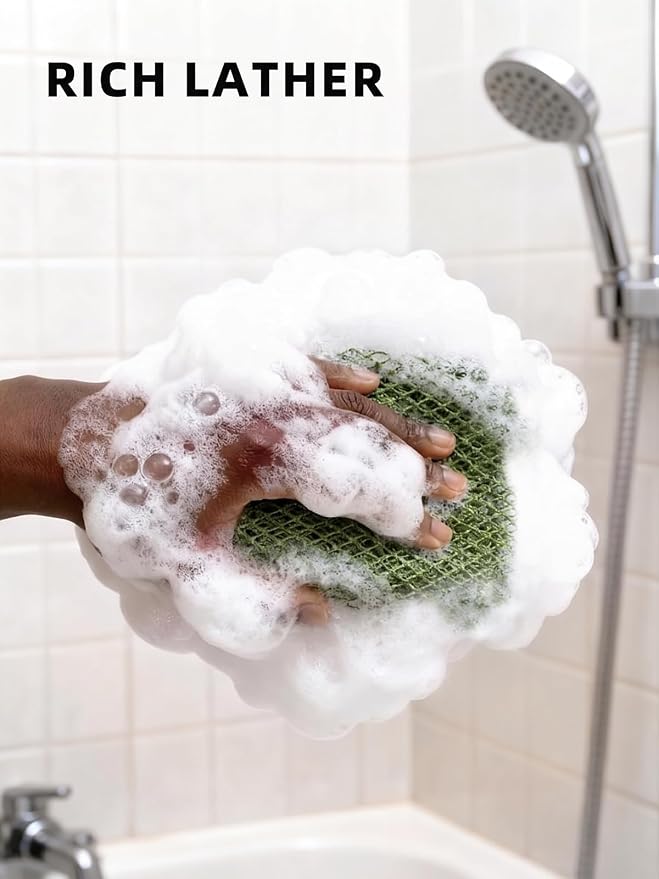 Cleangor 2Pcs African Net Sponge Authentic with Knots - Exfoliating Body | Scrubber for All Skin Types, African Bath Sponge, Wash Cloth, Gentle Exfoliation Shower Rag for Women Daily Use