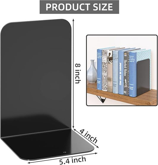 VFINE Metal Bookends 2 Pairs, Black Book Ends, Bookends for Shelves, Book Stopper for Heavy Books, Book Dividers for Home Office School Supplies