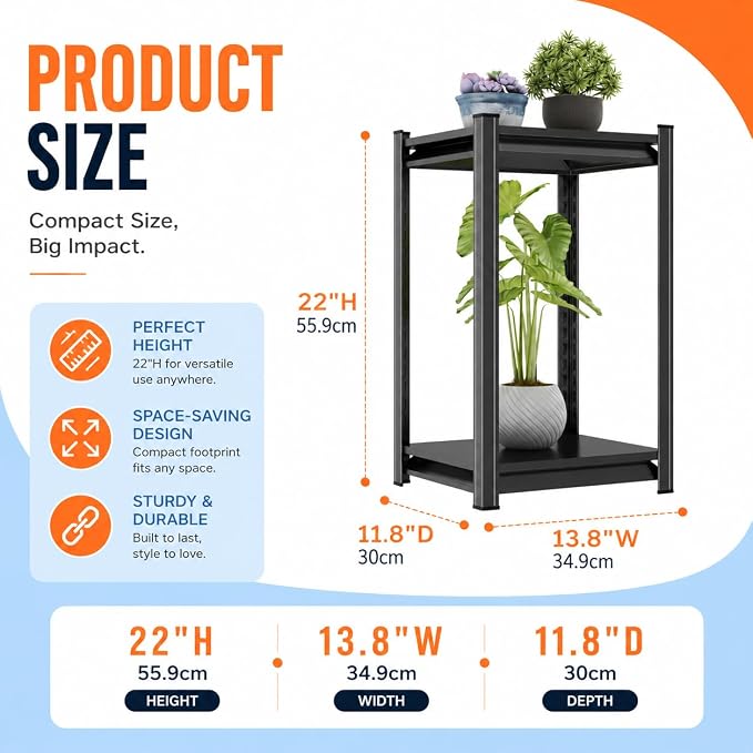 Printer Stand with Storage, 2-Tier Industrial Heavy Duty All-Metal Office Organizer Shelf, Space-Saving Storage Rack for Printer, Scanner, Copier, Paper and Office Supplies, Black,22"H×13.8"W×11.8"D