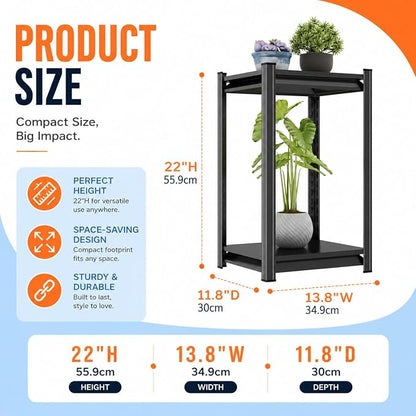 Printer Stand with Storage, 2-Tier Industrial Heavy Duty All-Metal Office Organizer Shelf, Space-Saving Storage Rack for Printer, Scanner, Copier, Paper and Office Supplies, Black,22"H×13.8"W×11.8"D