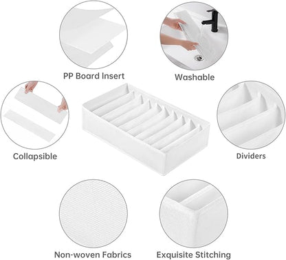 4 Packs T-shirt Drawer Organizers for Clothing,10 Grids Compartment Wardrobe Storage Box, Clothes Organizer for Folded Clothes, T-shirt, Legging, Silk Scarve-White