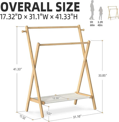 Kids Clothing Rack, Small Clothes Rack for Toddler Pets, Kids Dress Up Rack with Storage Shelf & Double Rods, Foldable Kids Clothes Rack for Nursery Child's Room (Regular Size)