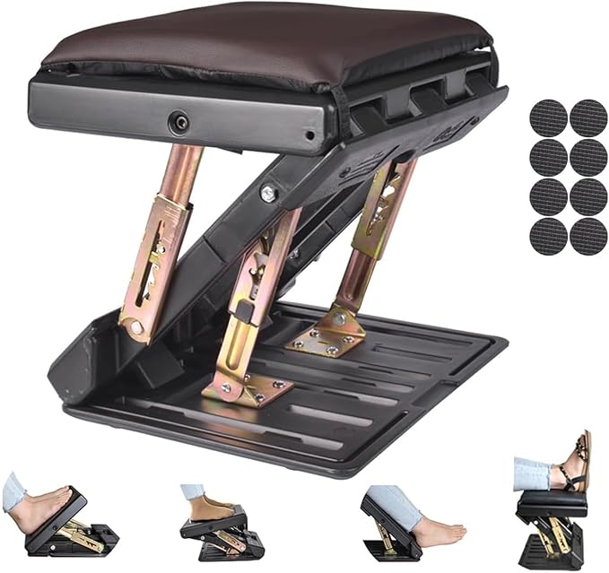 Foot Rest for Under Desk at Work 4-Level Height Adjustable, Ergonomic Foldable Footrest for Office, Gaming,Computer, Soft & Removable Pad Desk Foot Stool Suitable for All Seasons(Brown)