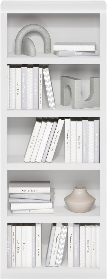 Furinno Rail 5-Tier Open Shelf Bookcase with Classic Style Edges, White