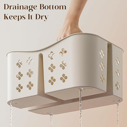 Portable Shower Caddy with Handle, Large Capacity Shower Basket Organizer, Quick-Drain Bathroom Storage Tote, Durable Plastic Shower Organizer for College Dorm, Beach, Gym, Travel Essentials, Beige