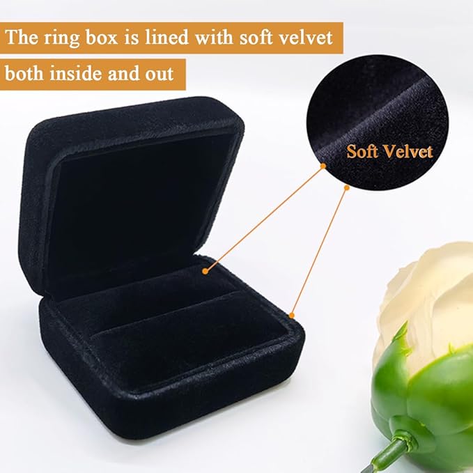 GBYAN 2 Pieces Velvet Ring Box, Jewelry Display Gift Box, Ring Case for Proposal,Engagement, Wedding,Black