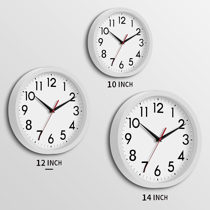 DAXSMY 12 Inch Wall Clock Battery Operated Silent Non Ticking Analog Modern Decorative for Office Kitchen Outdoor Living Room Classroom Bedroom Bathroom School(White)