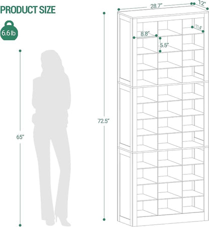 Hzuaneri Shoe Storage Cabinet, 36 Pairs Free Standing Closet Organizer, 9 inch Widened Cell Wood Shoe Organizer, 12 Tiers Vertical Space Saving Shoe Rack for Entryway, Cloakroom, White SR20703X