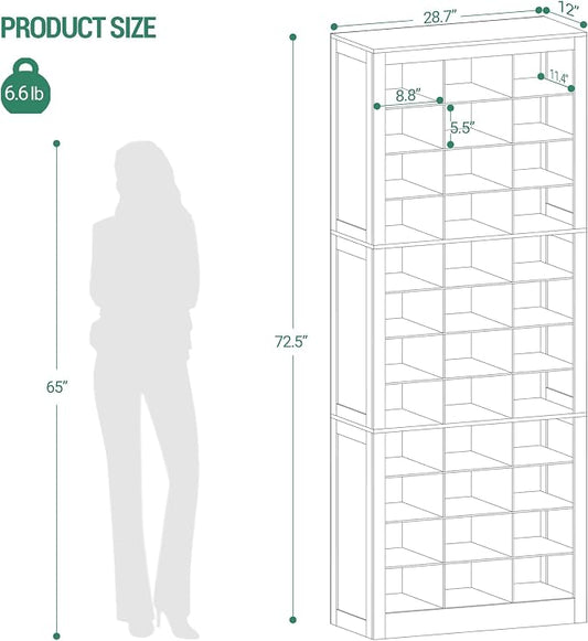 Hzuaneri Shoe Storage Cabinet, 36 Pairs Free Standing Closet Organizer, 9 inch Widened Cell Wood Shoe Organizer, 12 Tiers Vertical Space Saving Shoe Rack for Entryway, Cloakroom, White SR20703X