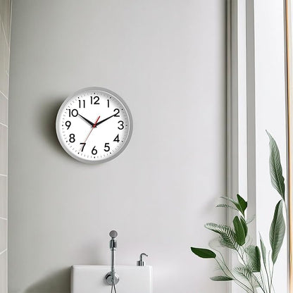 DAXSMY Wall Clock Modern Battery Operated 10 Inch Simpel Silent Non Ticking Decorative for Kitchen Office Outdoor Bedroom Living Room School Classroom(Silver)