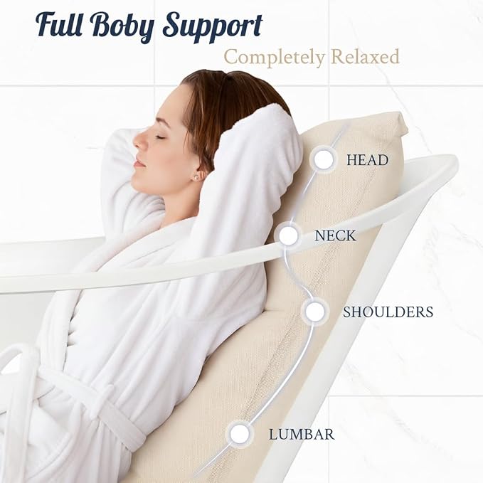 Luxury Bathtub Pillow, Skin-Friendly Cushion for Back, Neck & Head Support, Non-Slip, Adjustable Thickness Fits All Tub, Washable & Quick-Drying - Gift for Christmas Birthday Father's Day