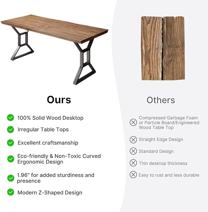 55-Inch Modern Solid Wood Desk with Thickened Metal Frame - Large Long Study Writing Table for Home Office, Adjustable Screw-in feet