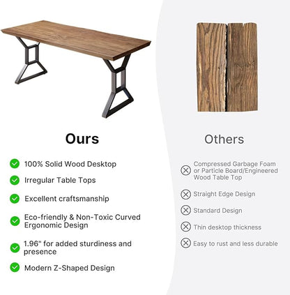 55-Inch Modern Solid Wood Desk with Thickened Metal Frame - Large Long Study Writing Table for Home Office, Adjustable Screw-in feet