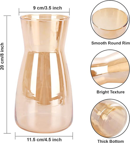 Glass Vases for Flowers, 8 Inch Tall Ins Modern Irised Crystal Clear Glass Vases for Centerpieces Home Desk Decoration, Decorative Glass Table Vase for Birthday Wedding Housewarming Gift,Amber
