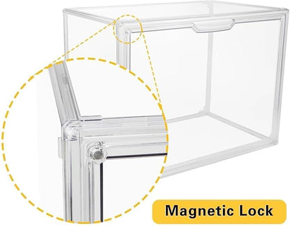 Large Clear Stackable Plastic Storage Bins with Door, Dustproof Figures Collectibles Display Case, Football & Motorcycle Helmet Showcase, Basketball, Memorabilia Organizer Box (XL, Count, 1)