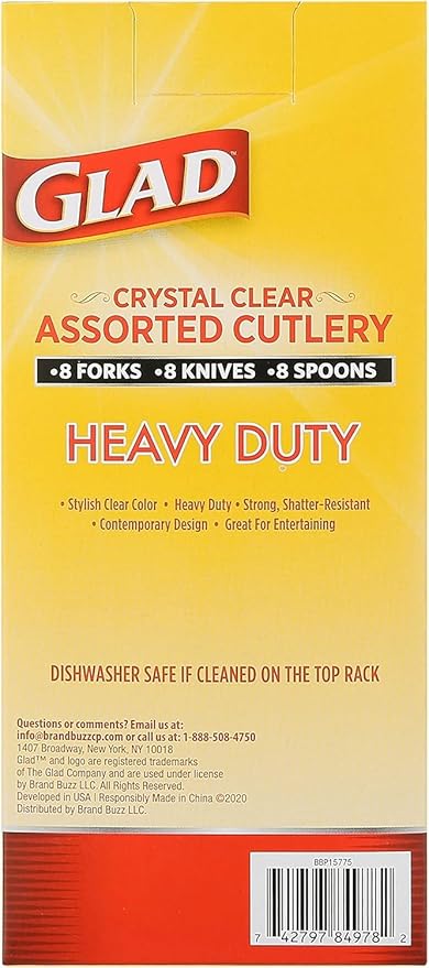 Glad Crystal Clear Assorted Plastic Cutlery Forks - Heavy Duty Disposable Silverware for Tabletop - Forks, Knives, Spoons, 24 Count - 12 Pack