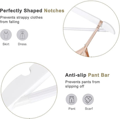 TOPIA HANGER Wooden Hangers 30 Pack, White Wood Coat Hanger with 360° Swivel Gold Hook, Non Slip Pants Bar and Shoulder Notches for Camisole, Jacket, Pants, Smooth Finish Clothes Hangers -CT34WG30