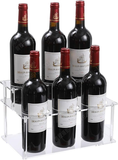 IEEK Coffee Syrup Rack Organizer 2-Tier 6 Syrup Bottles Holder Stand for Coffee Bar,Clear Acrylic Bottle Storage Shelf With Anti Slip Pad for Syrup/Wine/Kitchen Coffee Station,Countertop Wine Rack