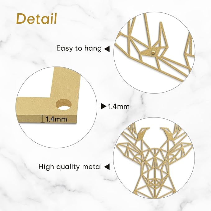 SIGNLEADER Metal Wall Art Decor Deer Head Antlered Animal Modern Abstract Wall Sculpture Hangings Home Decoration for Living Room, Bedroom, Bathroom, Kitchen, Outdoor - 18" Gold