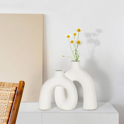 CEMABT Modern Nordic Boho Vase Set - Elegant White Matte Ceramic Home Decor for Living Room, Bookshelf, Mantel, Entryway Table & Console Décor | Shelf Decorations Gift
