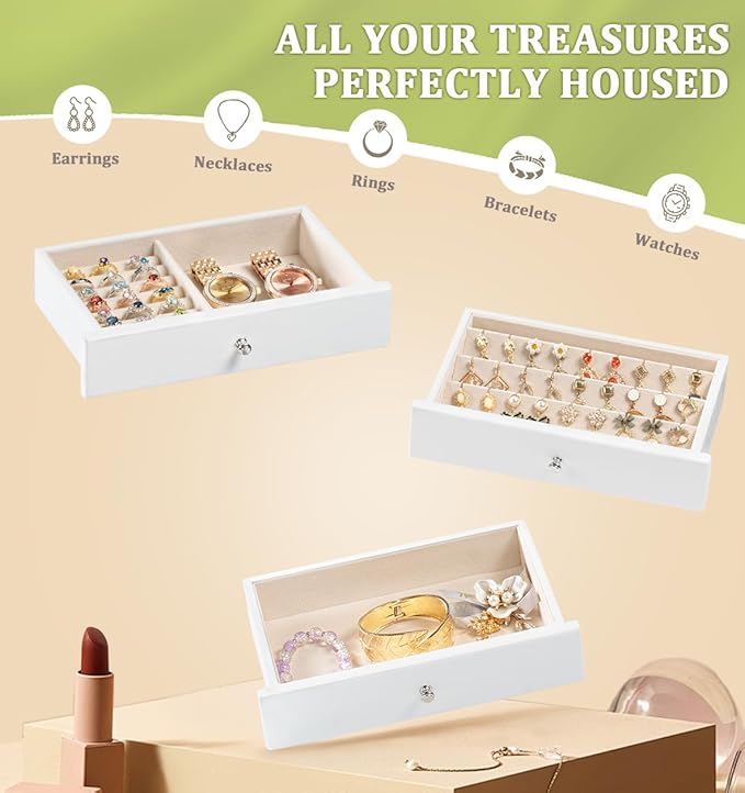 Jewelry Box Organizer, Rustic Wooden Jewelry Boxes for Women Girls, Large Storage Earring Holder Organizer Display for Earrings Necklaces Rings Bracelets, Jewelry Case as Gifts for Her