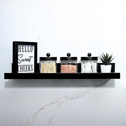 SheeChung Bathroom Organizers and Storage - 3Pack Qtip Holders Bathroom Canister Apothecary Jars for Cotton Swabs, Rounds, Balls, Qtips,Makeup Sponges, Flossers,Bath Salts - Black