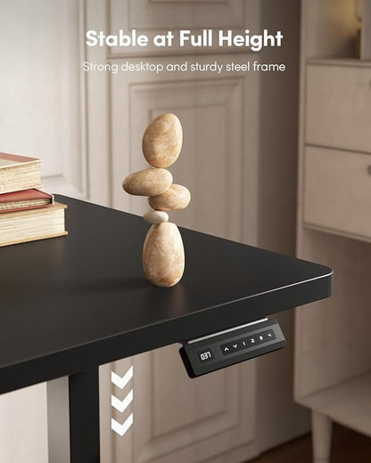 FEZIBO One-Piece Standing Desk Adjustable Height Stand up Home Office Desk, 55x24 Inch Electric Standing Computer Desk, with 4 Memory Presets, Headphone Hook, Black