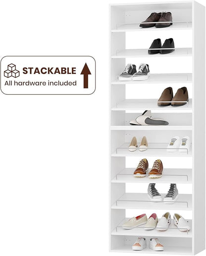 ROOMTEC 19.5" Shoe Shelf Short Tower Closet Unit, Modular Closet System with Shelf, Wardrobe Organizer for Bedroom or Walk-in Closet, Wall Mounted, Customizable Clothes Storage Unit, White