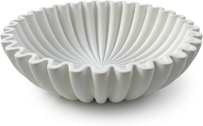 OAKOA Large Decorative Bowl - White Decorative Bowls for Home Decor - Organic Modern Home Decor Bowl - Concrete Ruffle Bowl Decor - Fluted Bowl - Scalloped Bowl