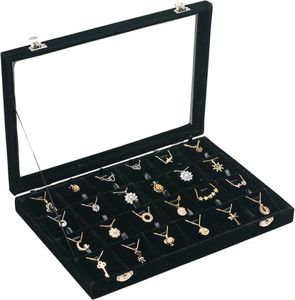 Jewelry Box Necklace Organizer Tray, Black Necklace Display Case Storage Jewelry Necklaces Display Stand 24 Slot Pendant Holder for Women