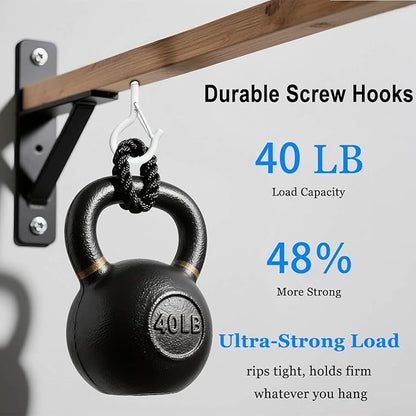 12 Pack Black Screw Hooks with Safety Buckle - 2.3 Inch Rustproof Eye Ceiling Hooks for Hanging Plants,Outdoor String Lights,Baskets,Christmas Lights & Decor,40lb Capacity (12, White)