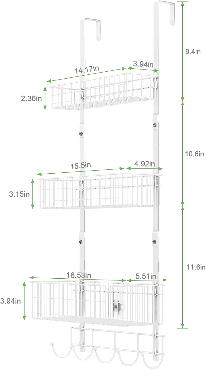 ETELI Over The Door Basket Organizer with 3 Mesh Baskets and 5 Hooks Heavy Duty Pantry Door Organizer Back of Door Storage Rack for Bathroom, Kitchen, Office, White