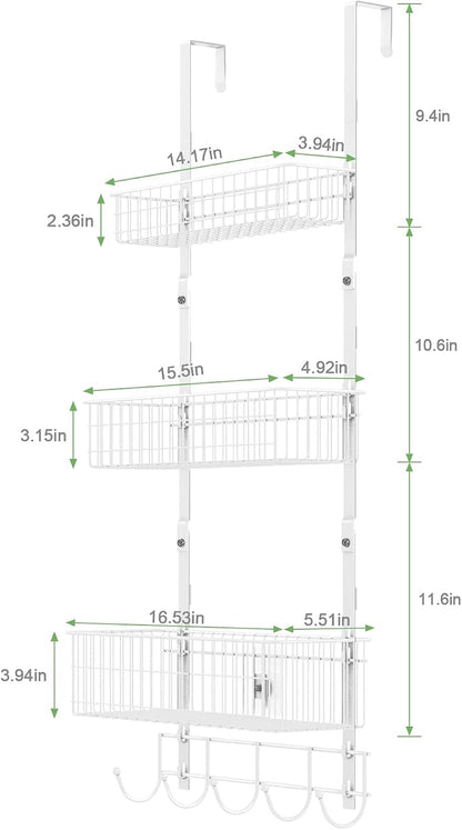 ETELI Over The Door Basket Organizer with 3 Mesh Baskets and 5 Hooks Heavy Duty Pantry Door Organizer Back of Door Storage Rack for Bathroom, Kitchen, Office, White