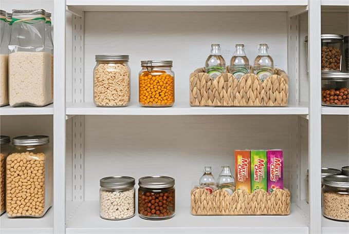 Scalloped Decorative Toilet Paper Storage Basket, Wicker Rattan Farmhouse Rustic Home Decor Basket for Shelves Pantry Organizing, Bedroom, Living Room, Hyacinth Bin w/Wood Handles, Natural
