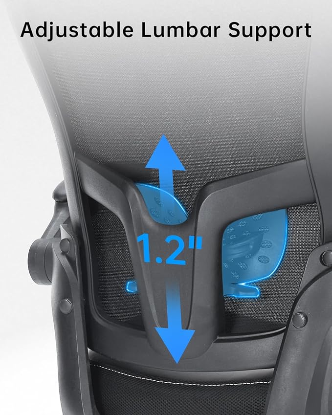 Office Chair Ergonomic Desk Chair Swivel Mid Back Mesh Computer Chair with Lumbar Support Comfy PU Leather Seat Adjustable Height Flip-up Arms Executive Task Chair,Black